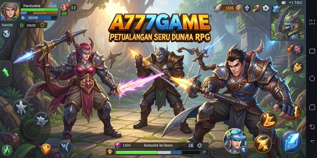 Screenshot gameplay A777GAME menampilkan pertempuran epik di dunia RPG.