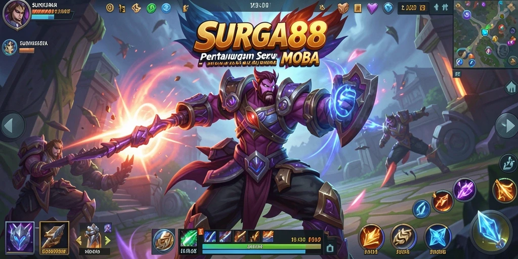 Tangkapan layar SURGA88 menampilkan pertarungan mendebarkan di arena MOBA.